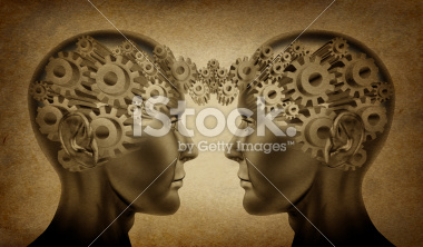 Illustration of humans thinking together